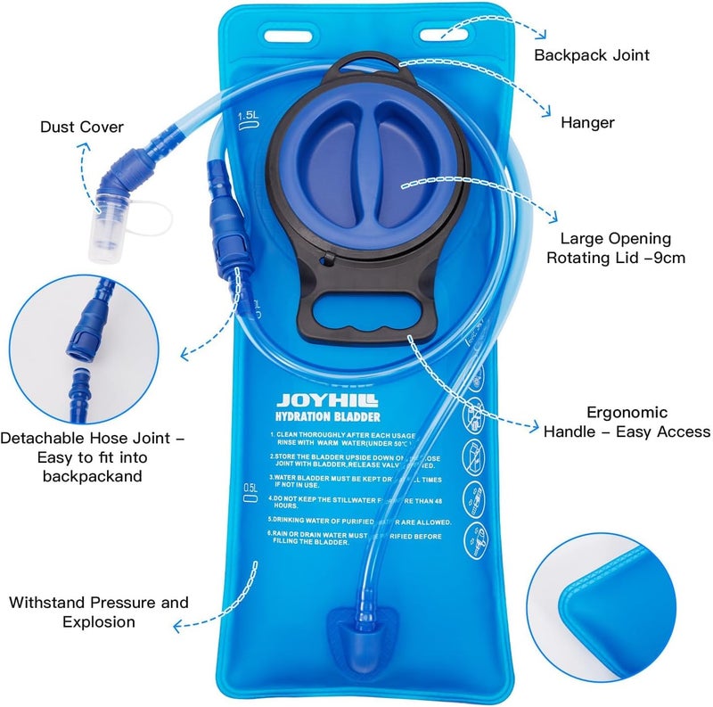 JOYHILL TPU Hydration Bladder,1.5L 2L 3L Water Bladder for Hiking Backpack BPA Free Leak Proof Hydration Pack - Image 2
